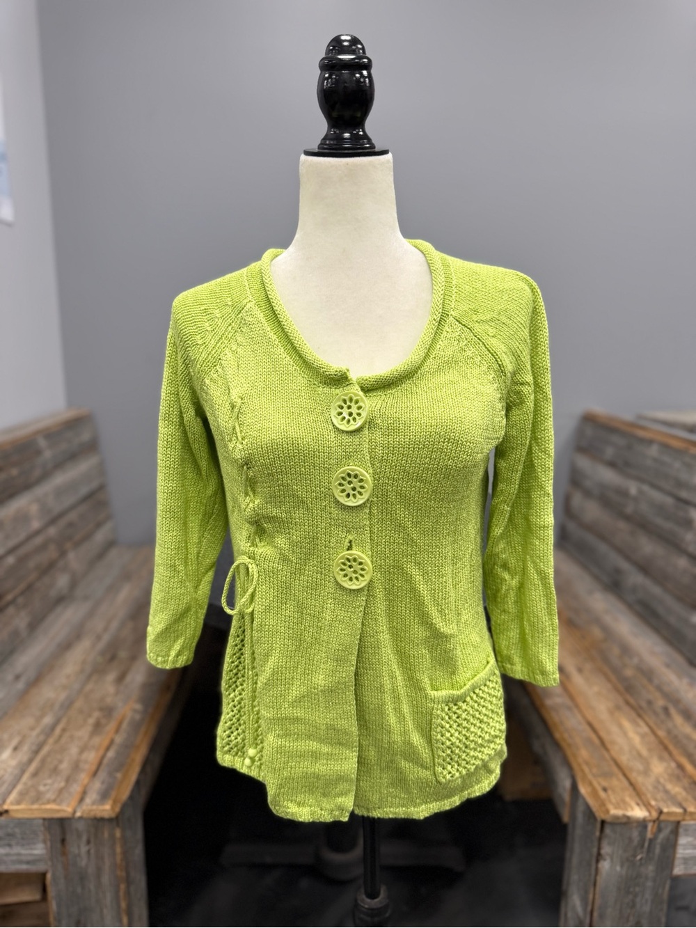 Lime Green Button-Front Knit Cardigan Sweater